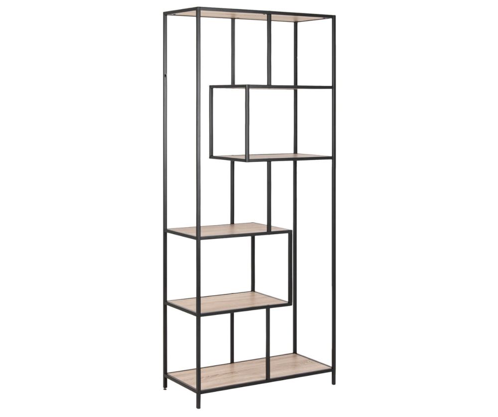 Seaford Tall Black Metal Bookcase with 5 Sonoma Oak Shelves