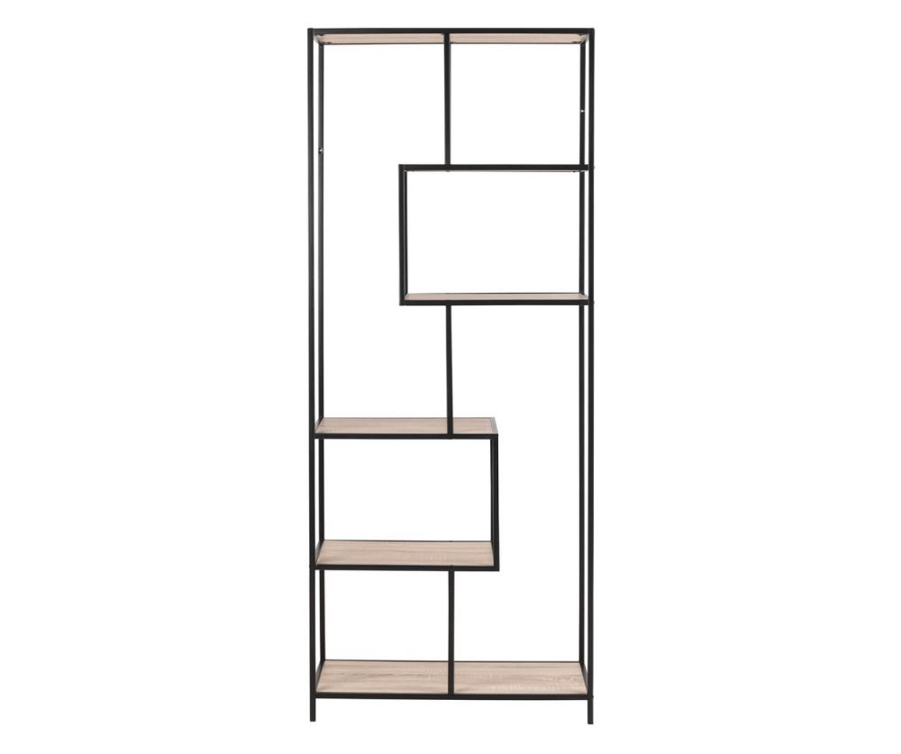 Seaford Tall Black Metal Bookcase with 5 Sonoma Oak Shelves