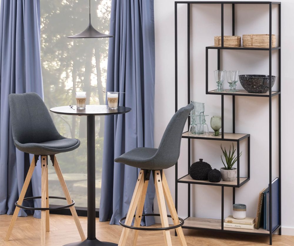 Seaford Tall Black Metal Bookcase with 5 Sonoma Oak Shelves