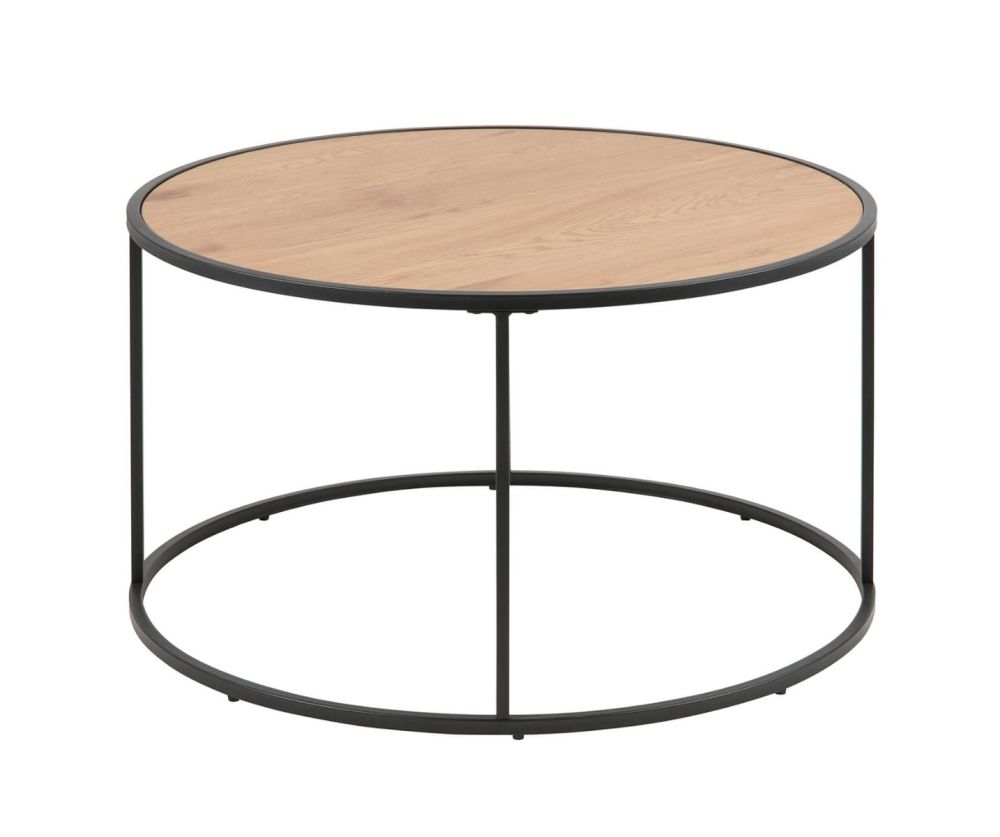 Seaford Black Metal Round Coffee Table with Oak Top