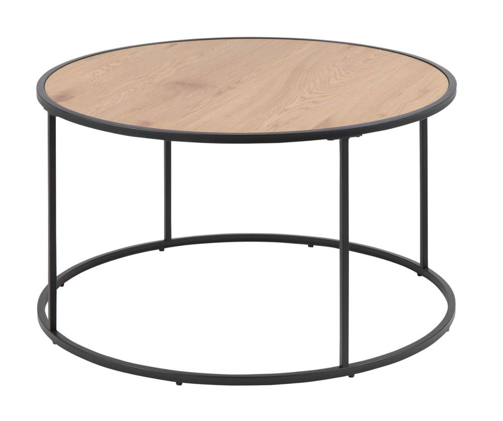 Seaford Black Metal Round Coffee Table with Oak Top