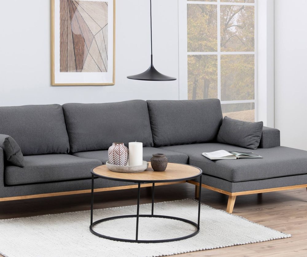 Seaford Black Metal Round Coffee Table with Oak Top
