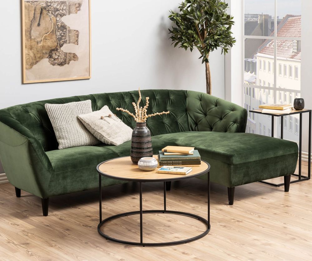 Seaford Black Metal Round Coffee Table with Oak Top