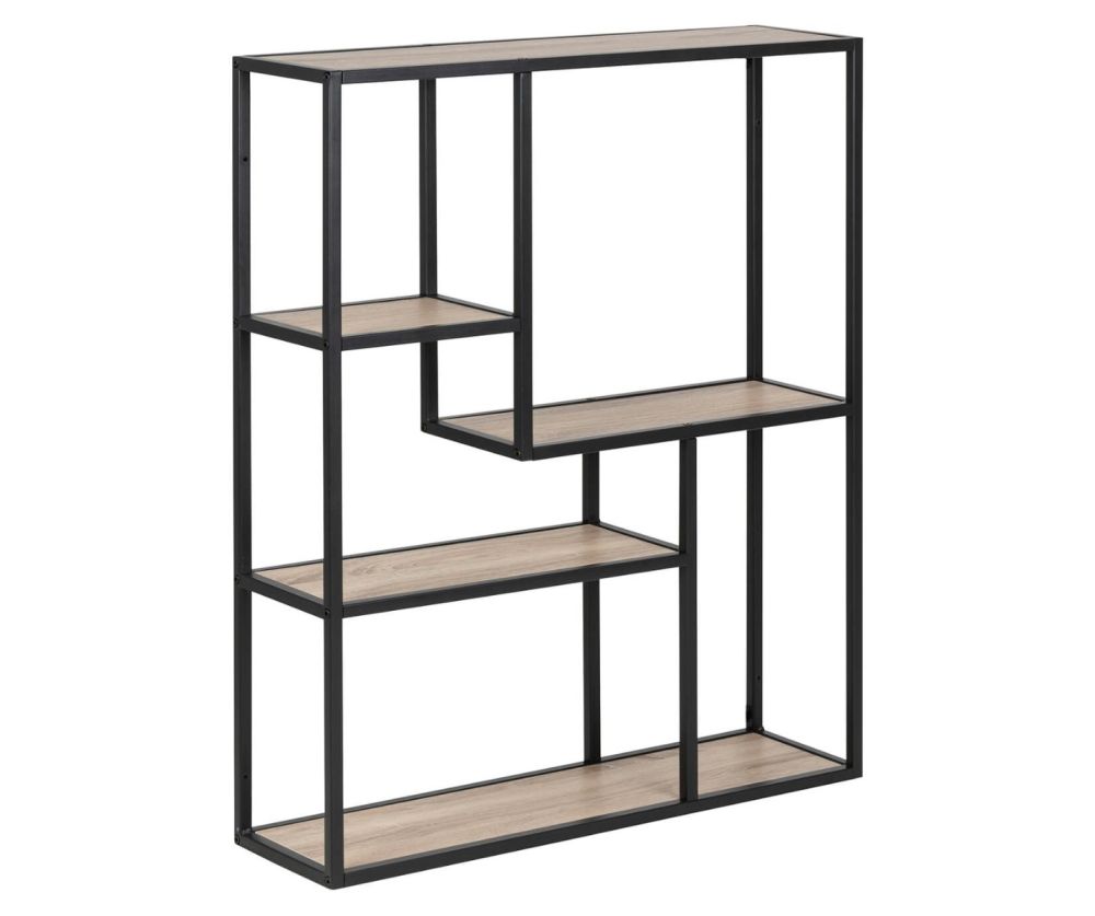 Seaford Black Metal Wall Shelf with 3 Additional Sonoma Oak Shelves