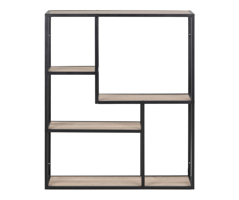 Seaford Black Metal Wall Shelf with 3 Additional Sonoma Oak Shelves