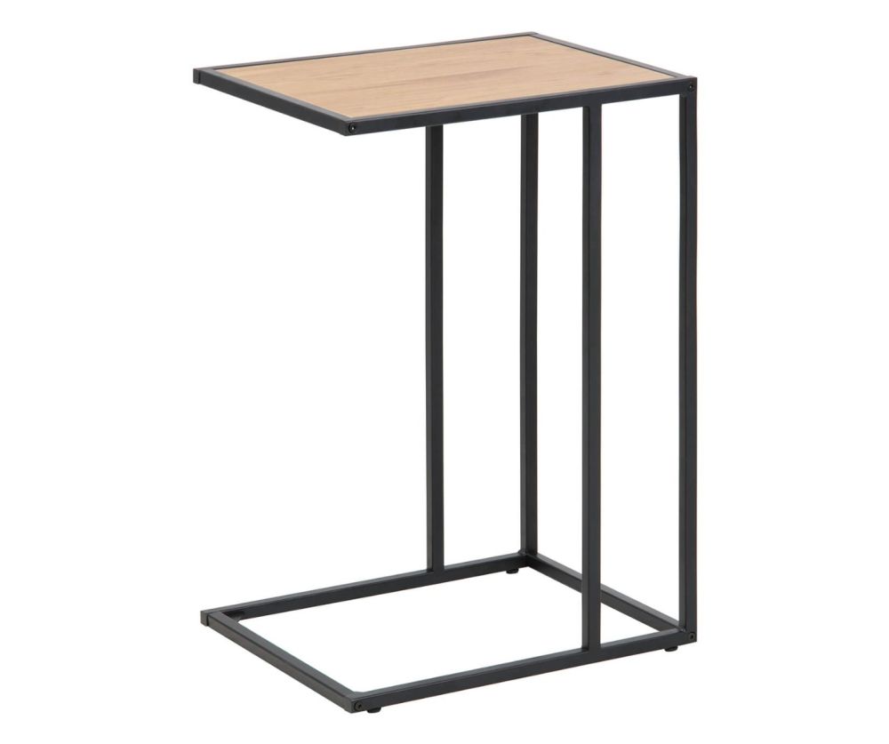 Seaford Black Metal Side Table with Oak Top