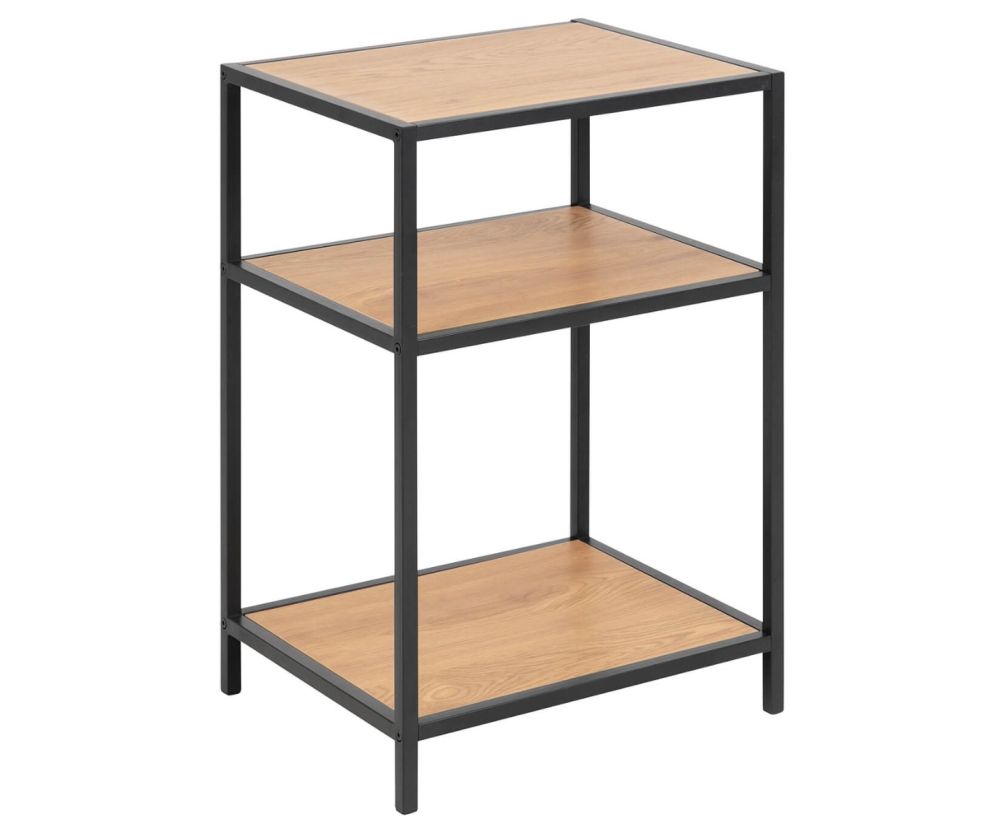 Seaford Black Metal Bedside Table with 2 Oak Shelves