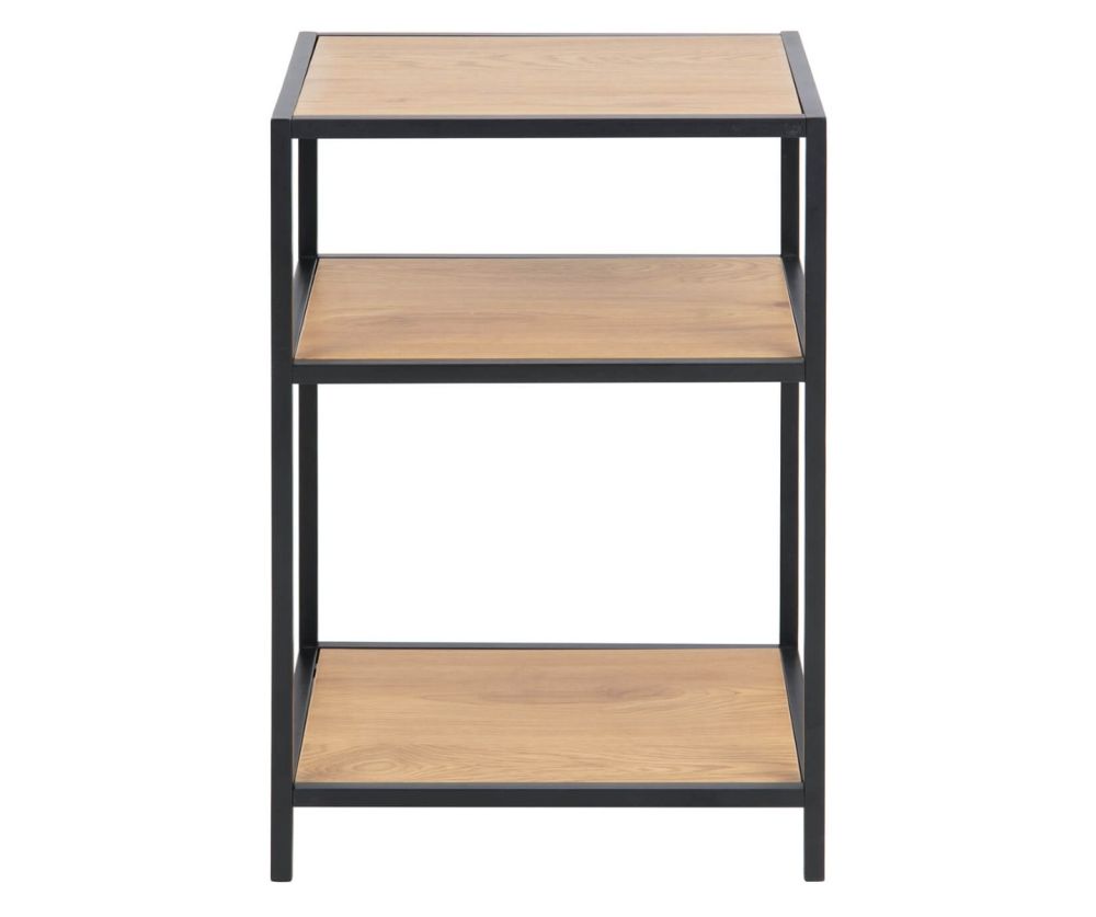 Seaford Black Metal Bedside Table with 2 Oak Shelves