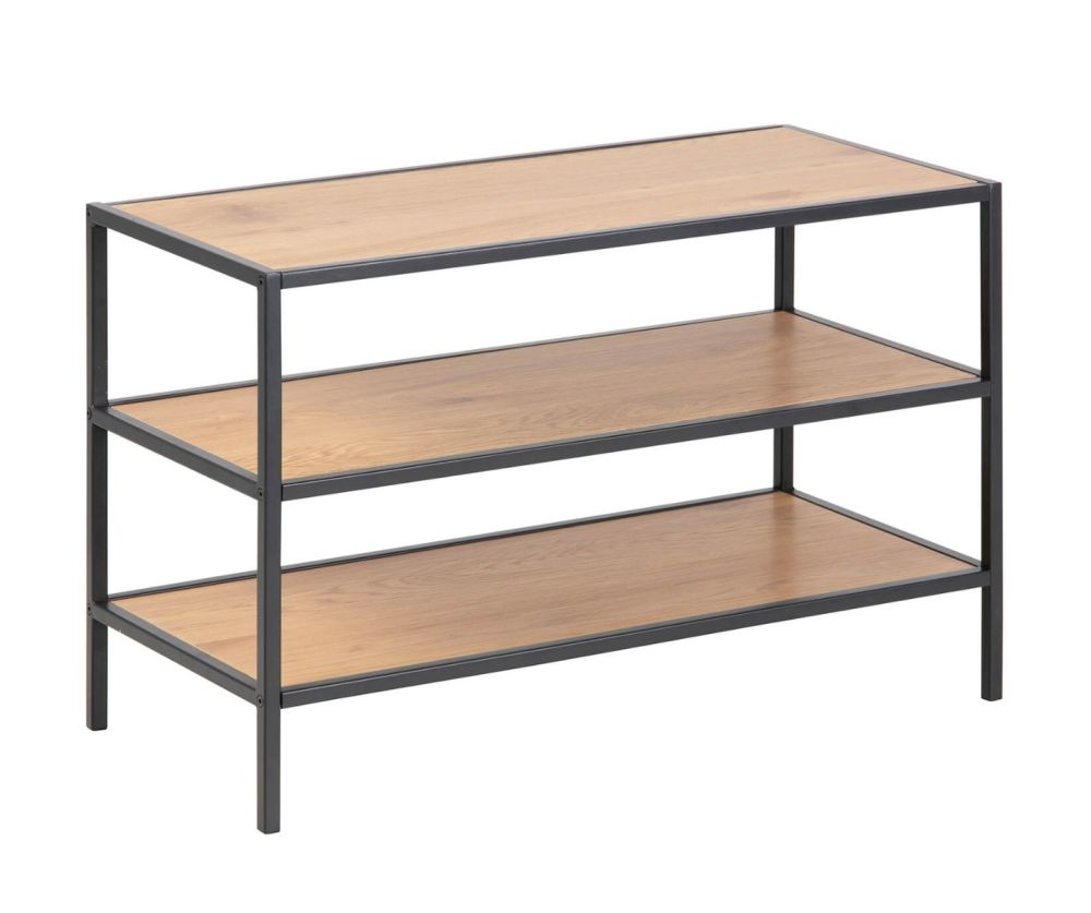 Seaford Black Metal Shoe Rack with 2 Oak Shelves