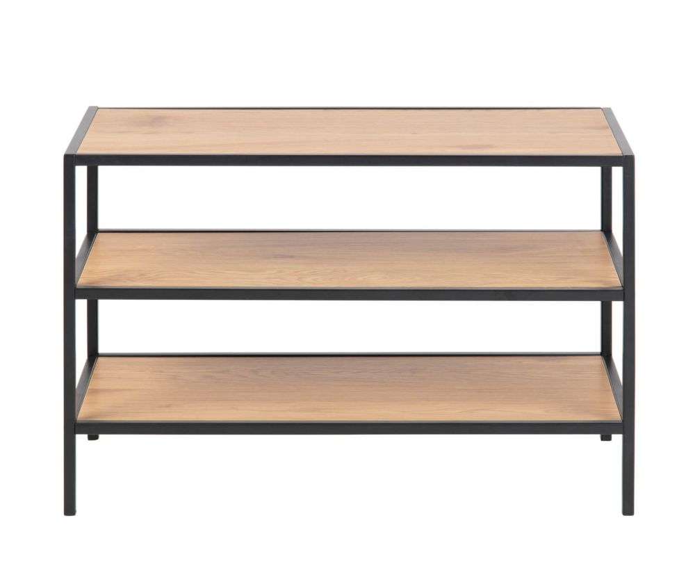 Seaford Black Metal Shoe Rack with 2 Oak Shelves