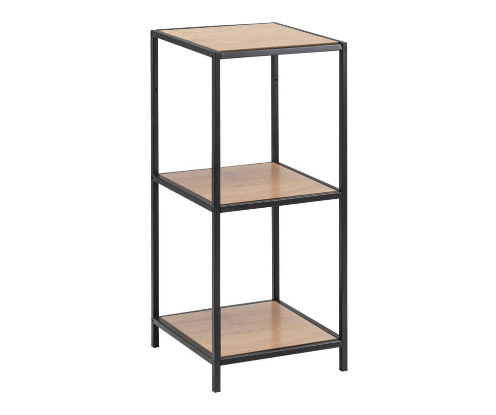 Seaford Narrow Black Metal Bookcase with 2 Oak Shelves