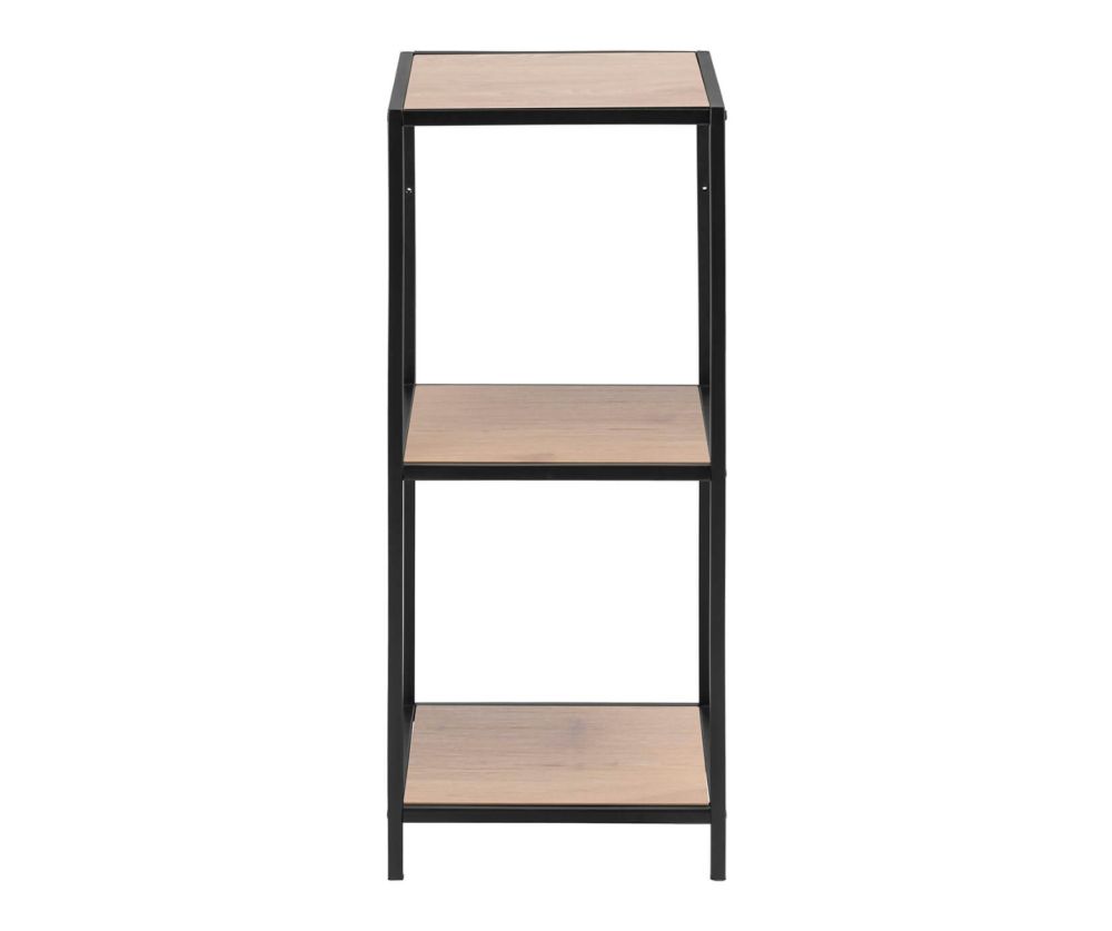 Seaford Narrow Black Metal Bookcase with 2 Oak Shelves