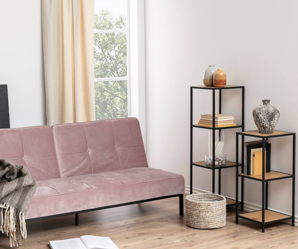 Seaford Narrow Black Metal Bookcase with 2 Oak Shelves