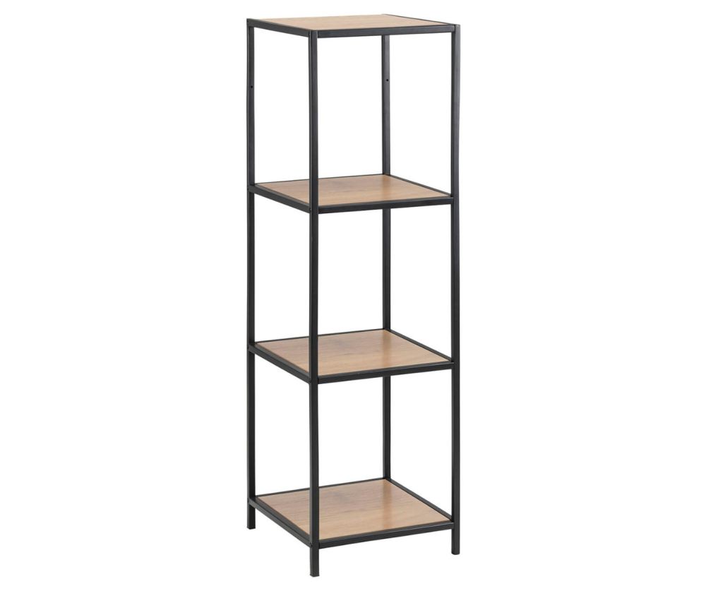 Seaford Narrow Black Metal Bookcase with 3 Oak Shelves