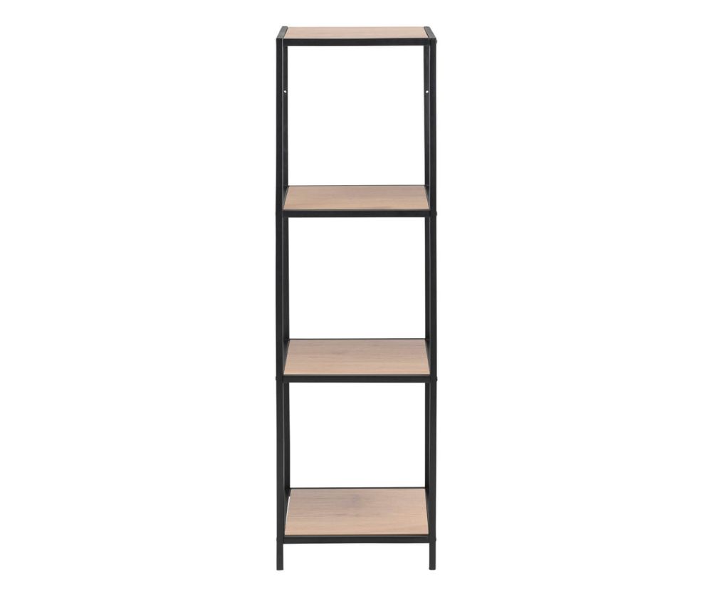 Seaford Narrow Black Metal Bookcase with 3 Oak Shelves