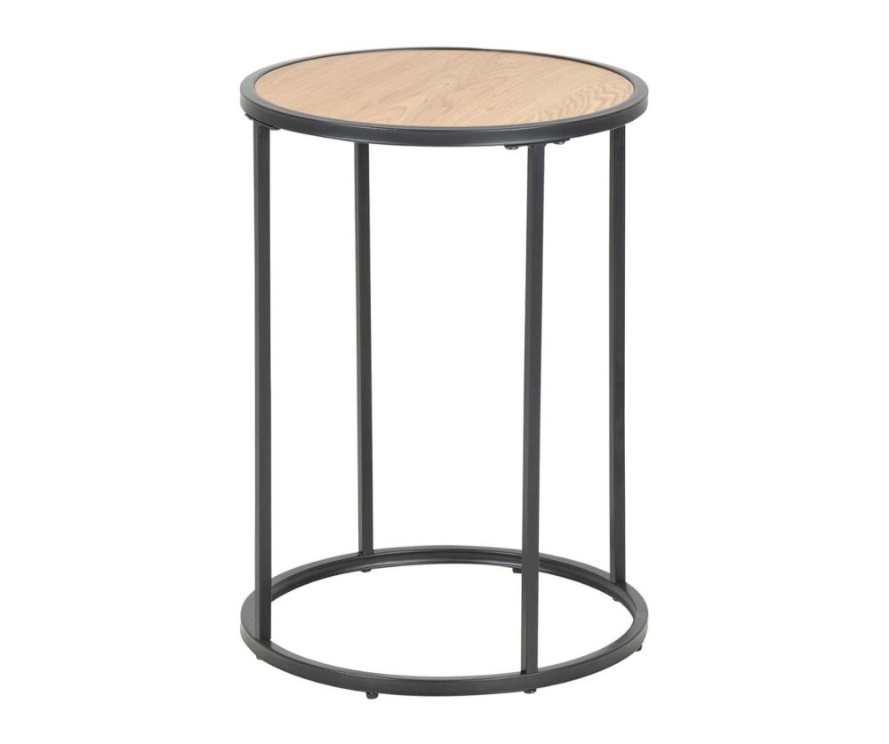 Seaford Black Metal Small Round Side Table with Oak Top 