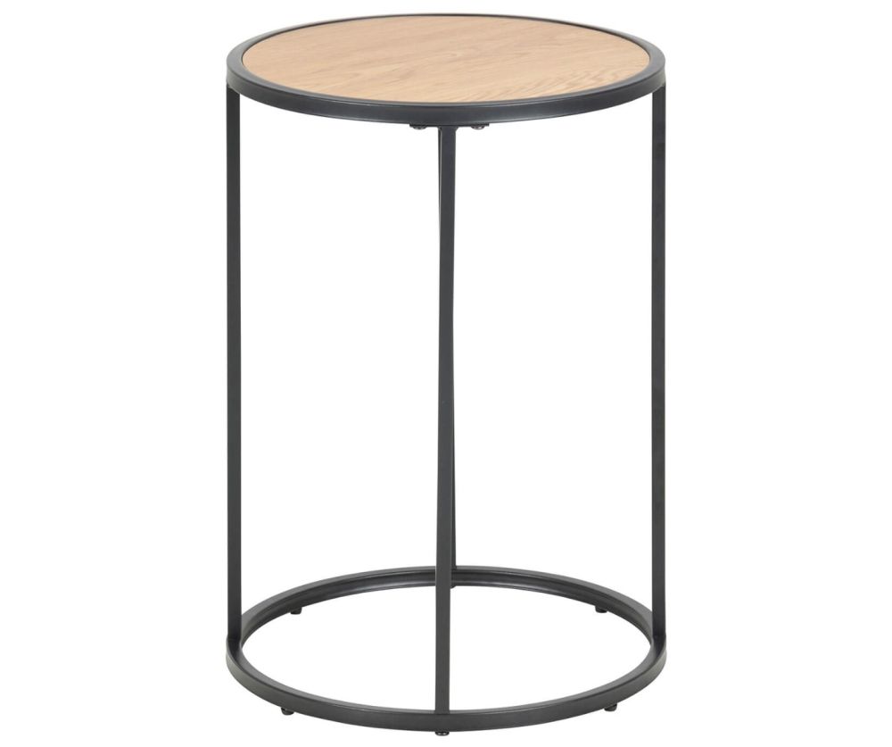 Seaford Black Metal Small Round Side Table with Oak Top 