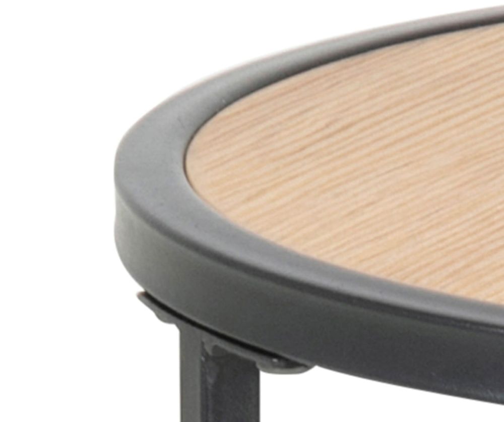 Seaford Black Metal Small Round Side Table with Oak Top 