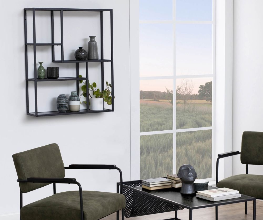Seaford Black Metal Wall Shelf with 3 Additional Black Shelves