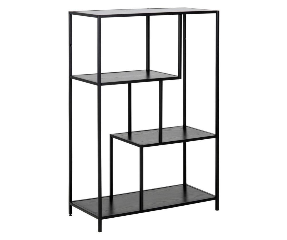 Seaford Black Metal Asymmetrical Bookcase with 3 Black Shelves
