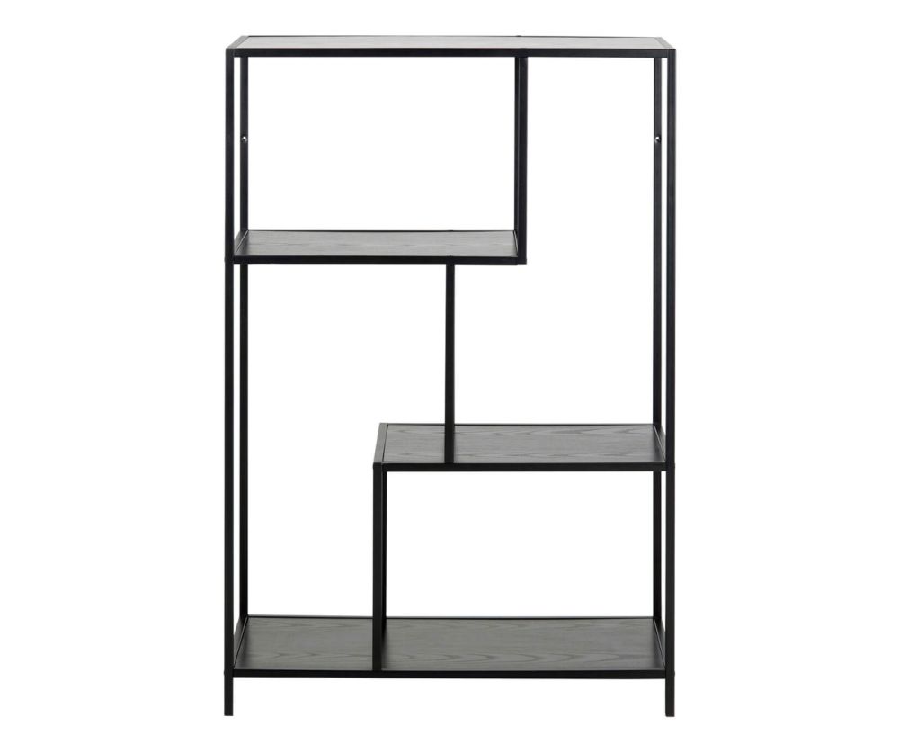 Seaford Black Metal Asymmetrical Bookcase with 3 Black Shelves