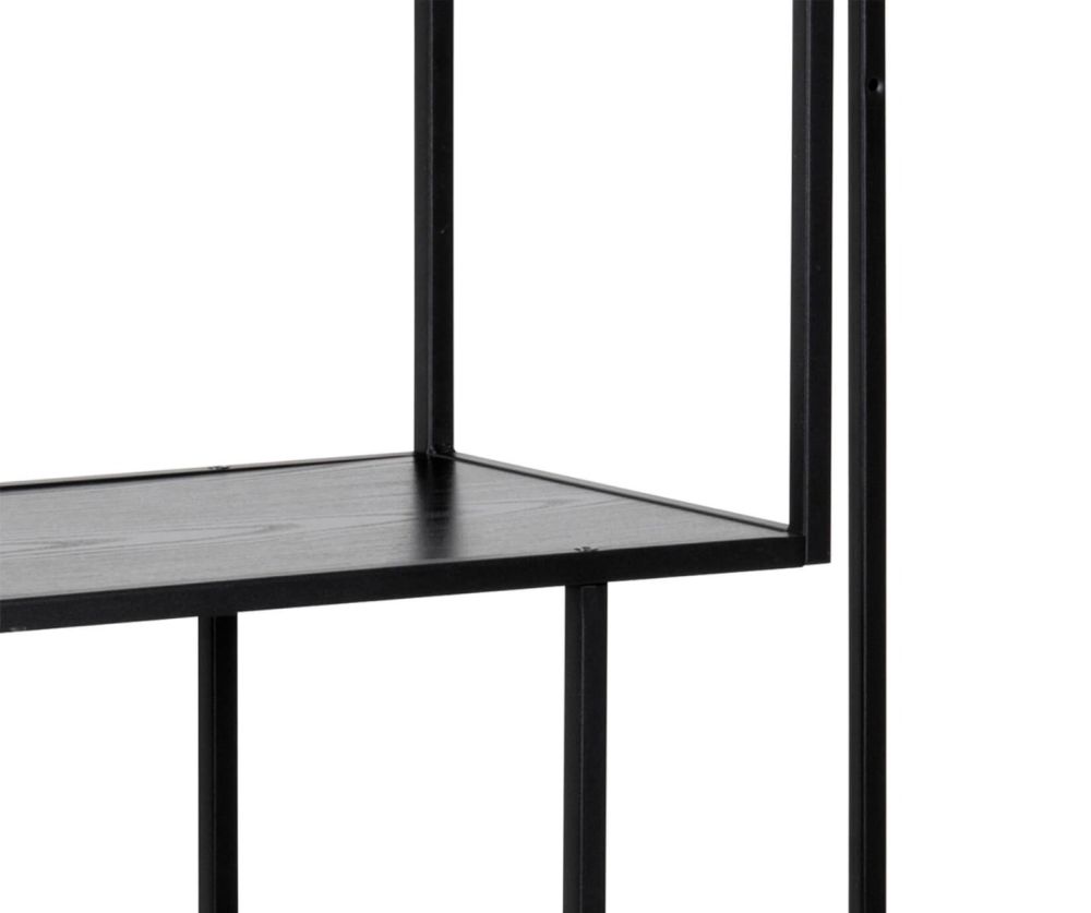 Seaford Black Metal Asymmetrical Bookcase with 3 Black Shelves