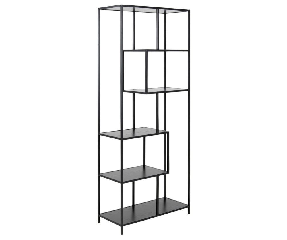 Seaford Tall Black Metal Bookcase with 5 Black Shelves