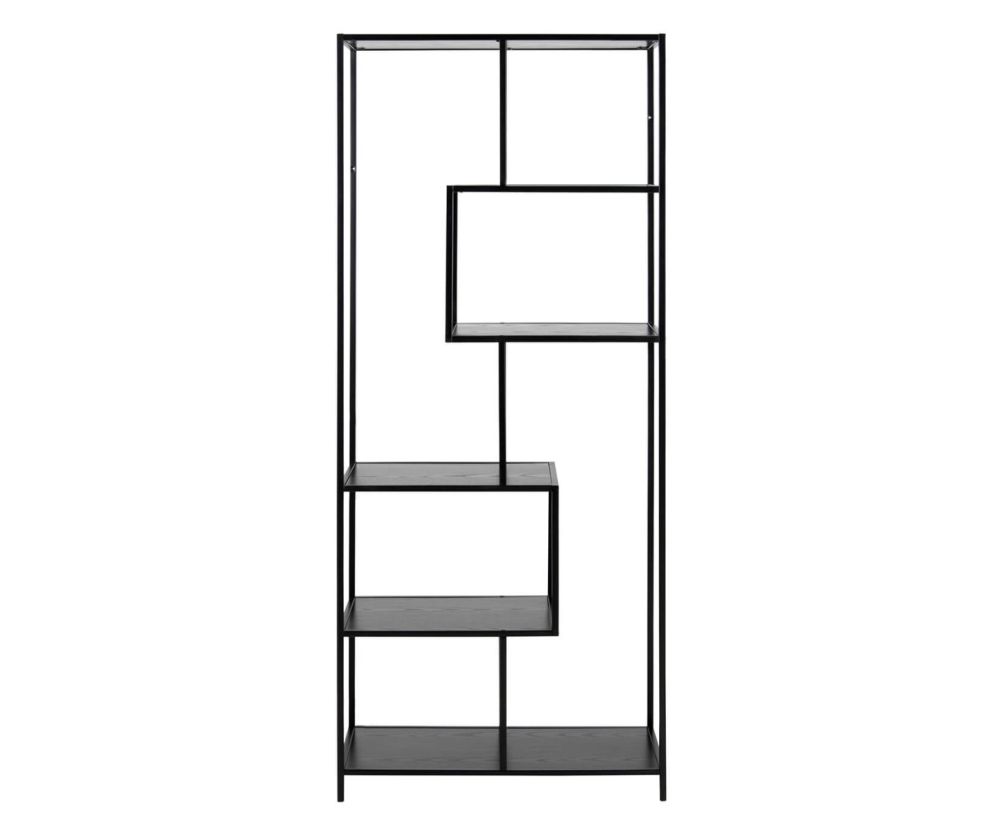 Seaford Tall Black Metal Bookcase with 5 Black Shelves