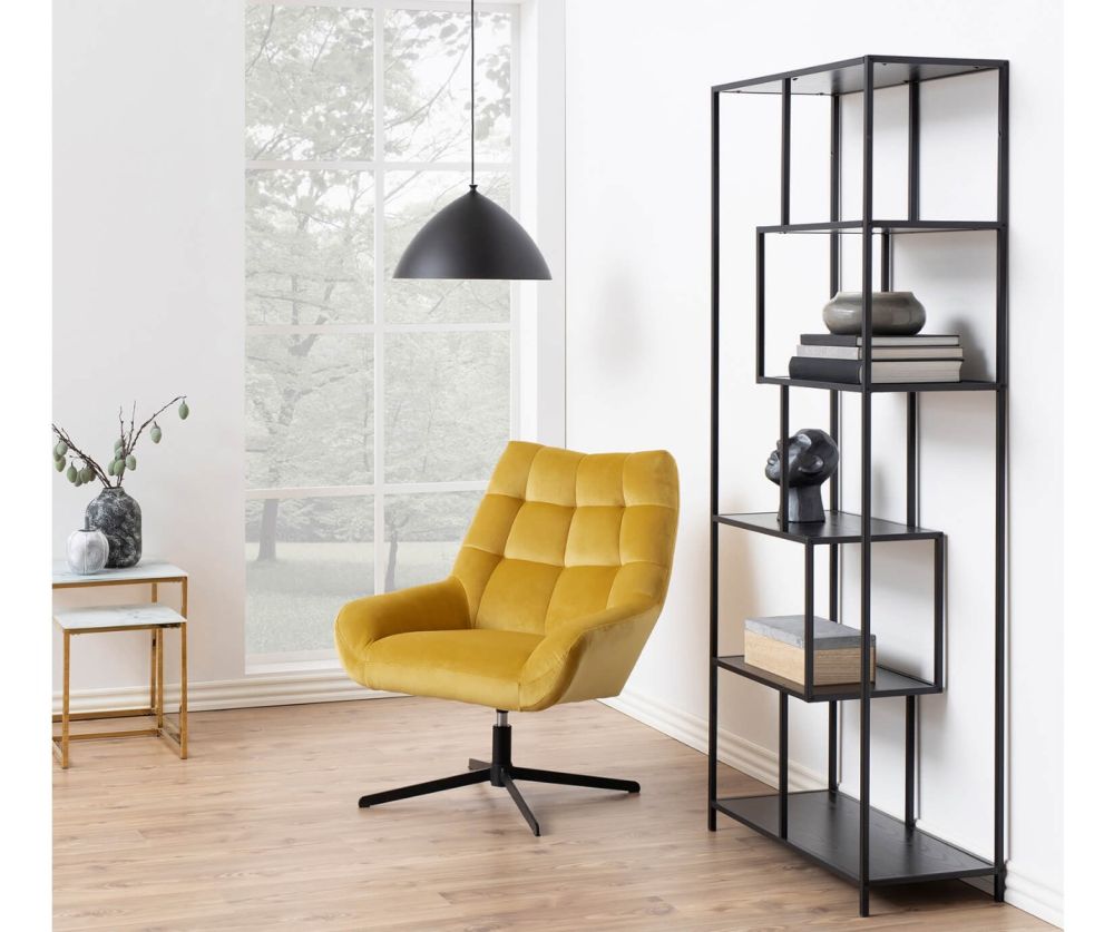 Seaford Tall Black Metal Bookcase with 5 Black Shelves