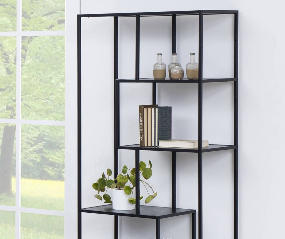Seaford Tall Black Metal Bookcase with 5 Black Shelves