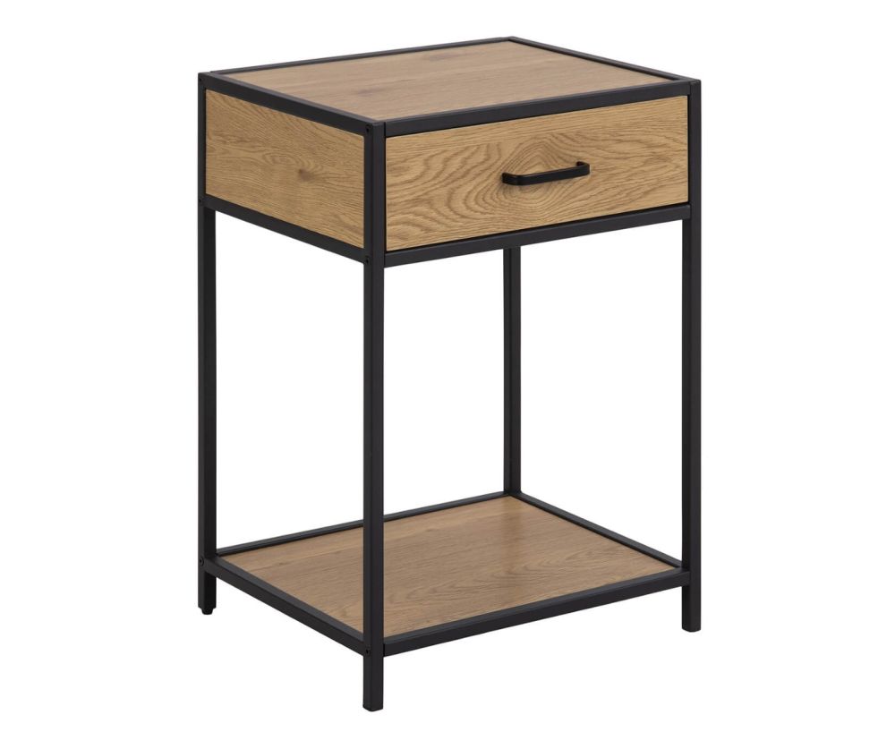 Seaford Black and Oak Bedside Table with 1 Drawer 