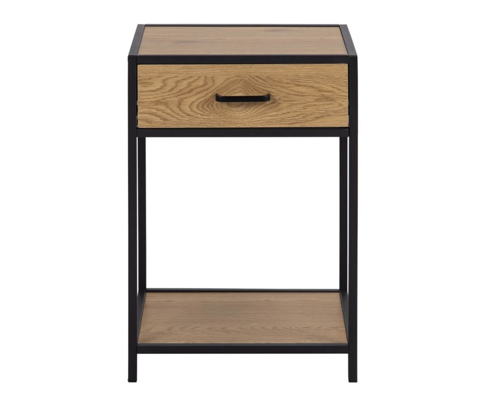 Seaford Black and Oak Bedside Table with 1 Drawer 