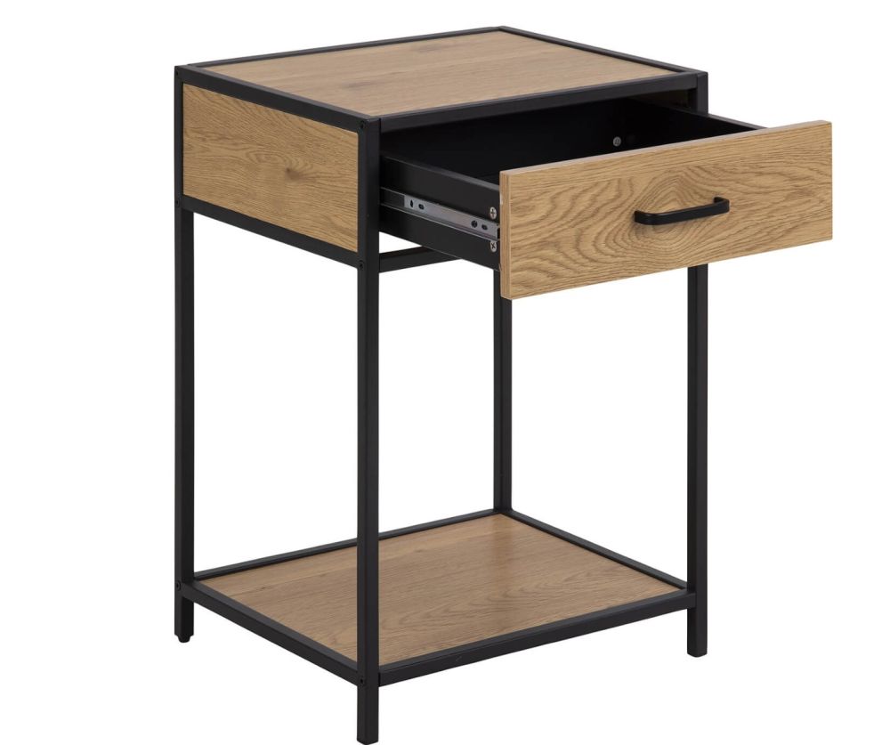 Seaford Black and Oak Bedside Table with 1 Drawer 