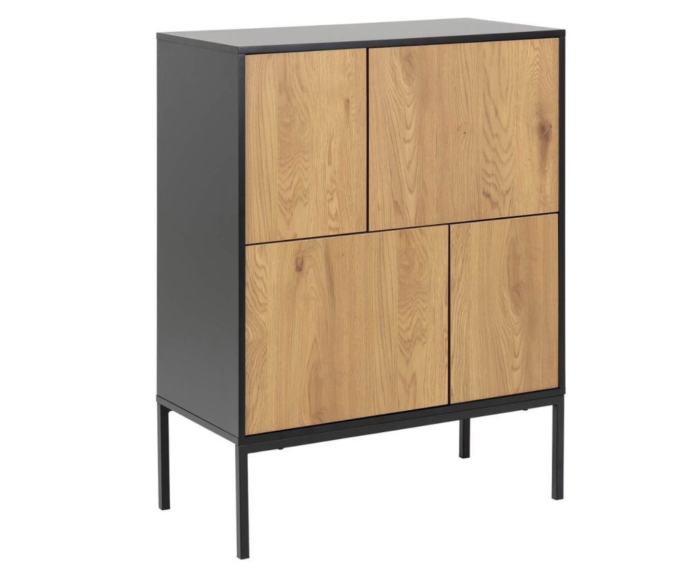Seaford Black and Oak 4 Door Sideboard 