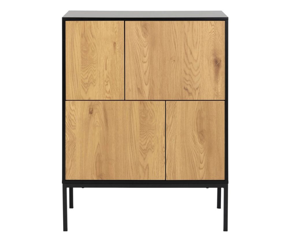 Seaford Black and Oak 4 Door Sideboard 