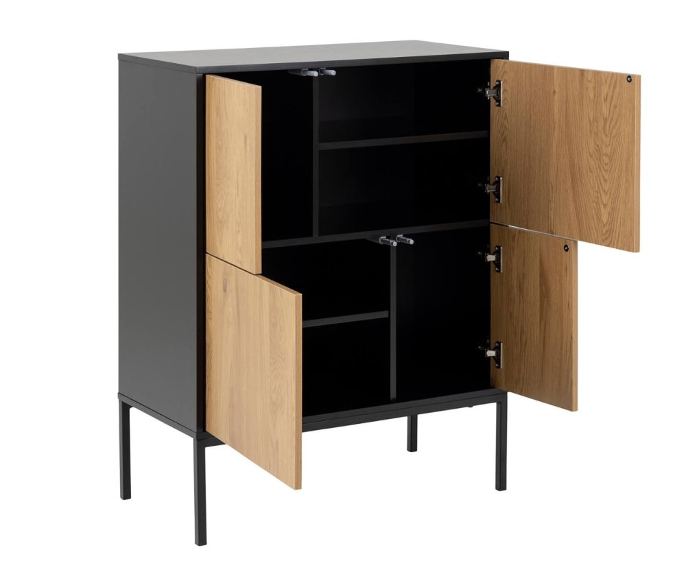 Seaford Black and Oak 4 Door Sideboard 