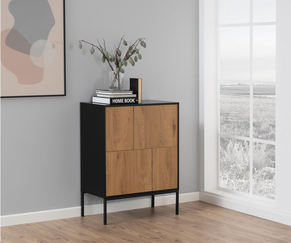 Seaford Black and Oak 4 Door Sideboard 