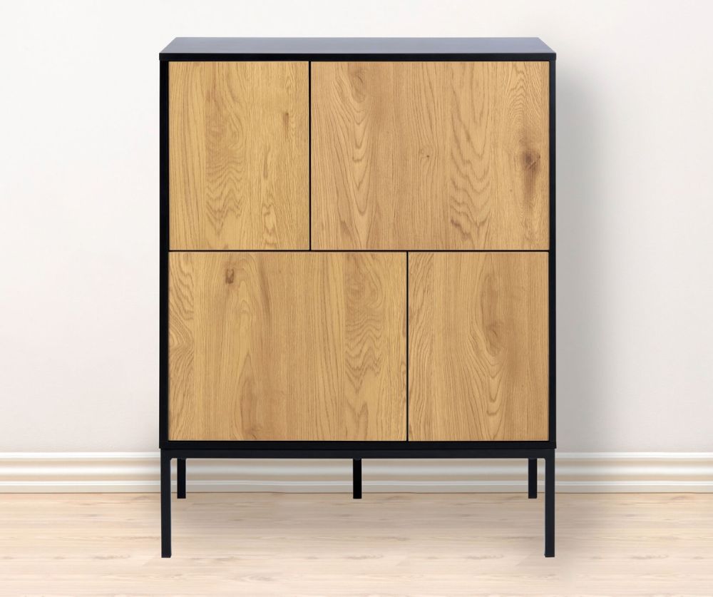 Seaford Black and Oak 4 Door Sideboard 