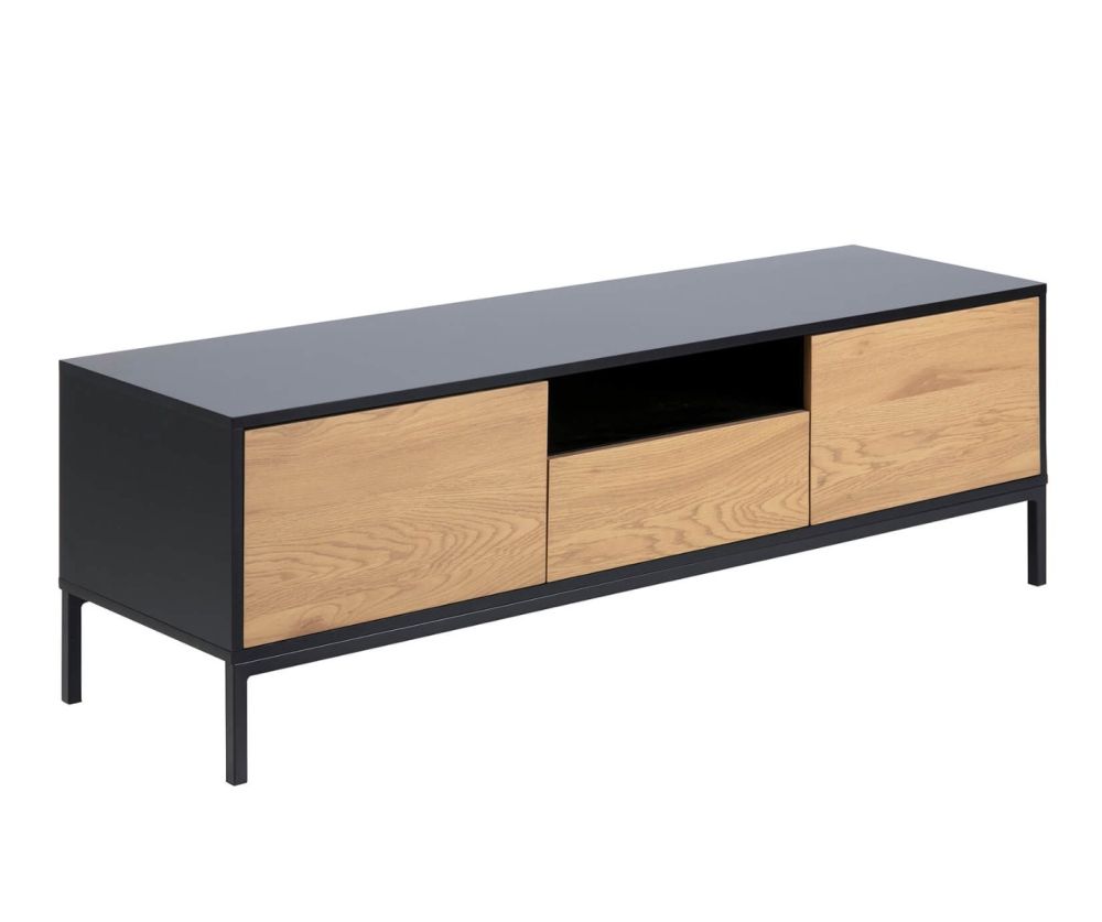 Seaford Black and Oak TV Unit 2 Doors 1 Drawer 