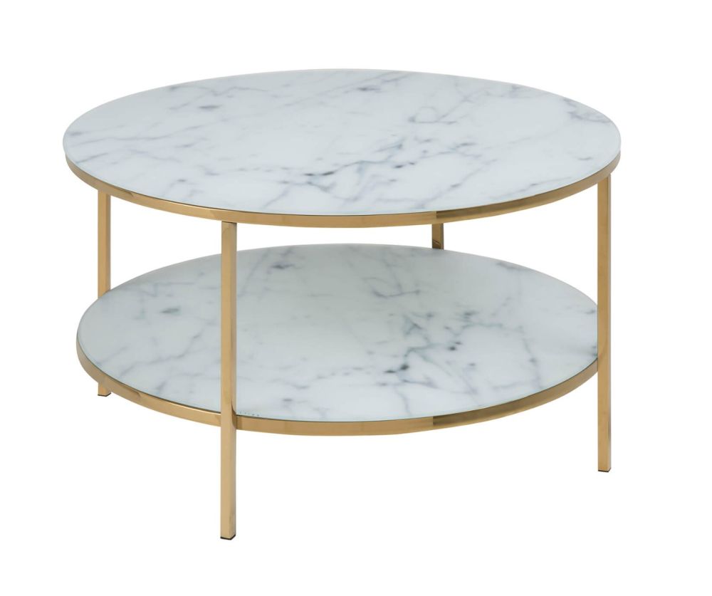 Alisma Round Coffee Table with Marble Effect Top And Gold Legs