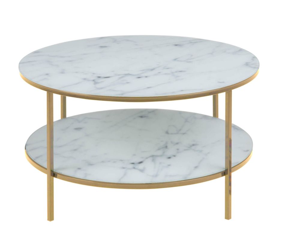 Alisma Round Coffee Table with Marble Effect Top And Gold Legs