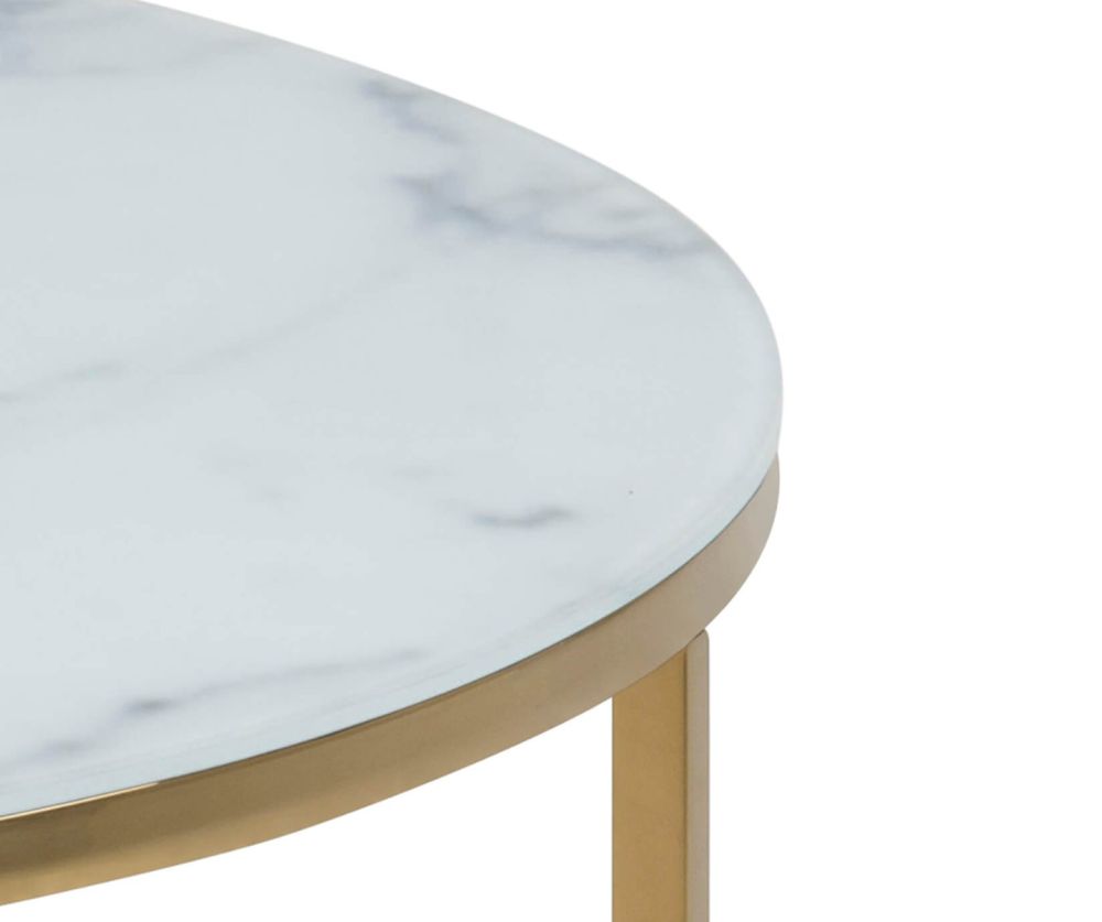 Alisma Round Coffee Table with Marble Effect Top And Gold Legs