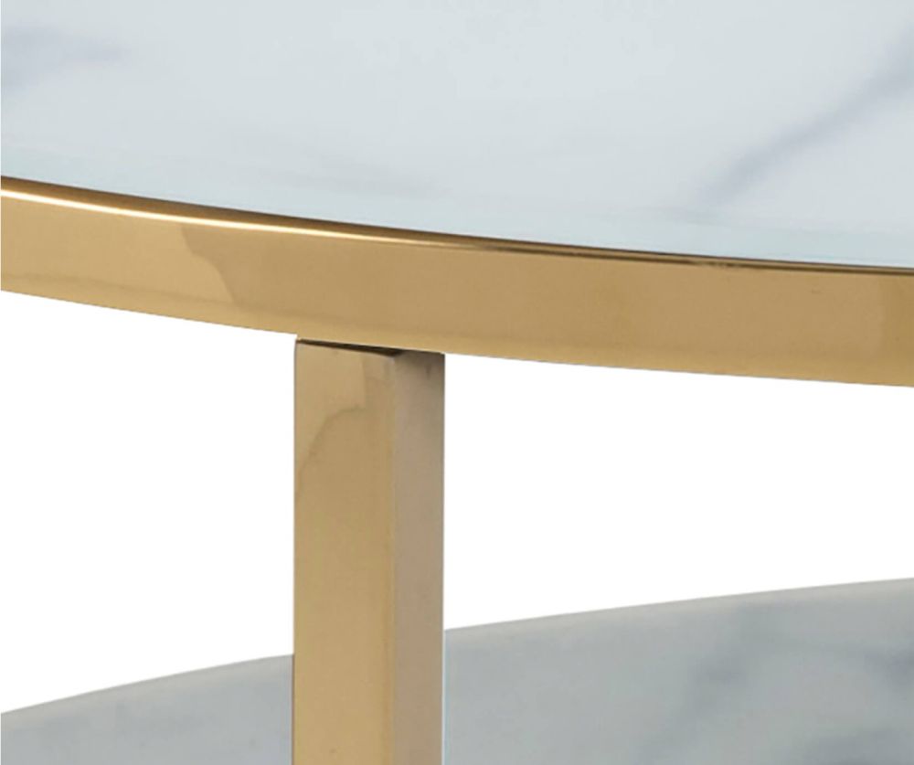 Alisma Round Coffee Table with Marble Effect Top And Gold Legs