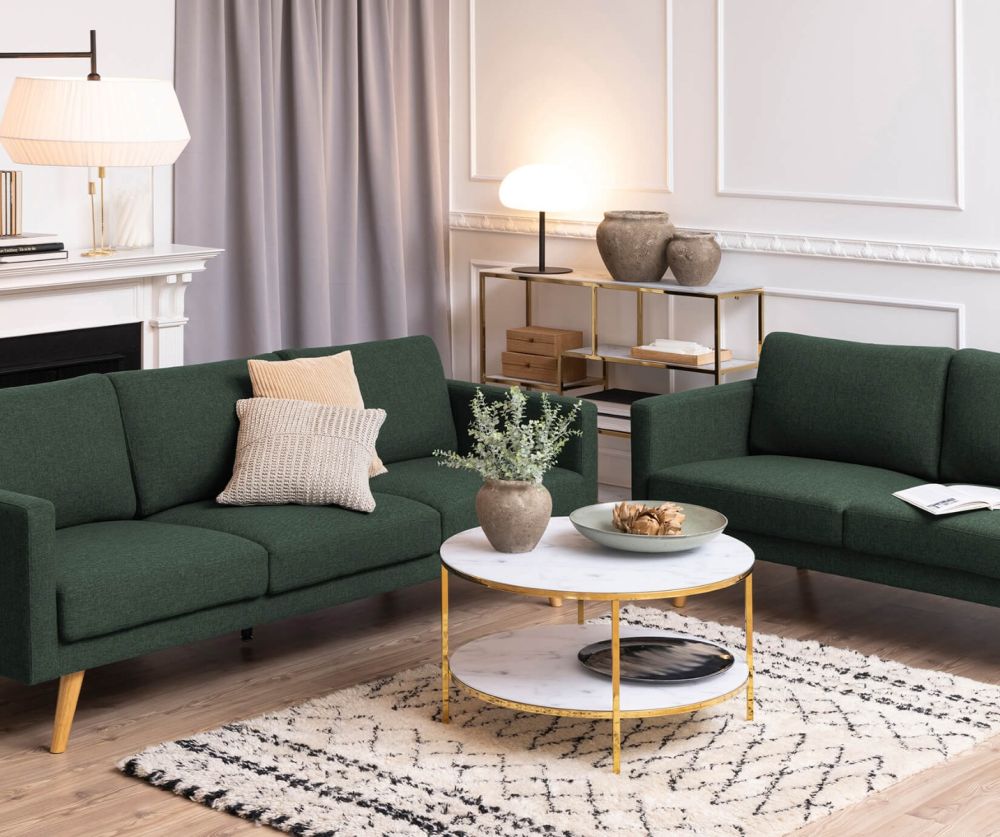 Alisma Round Coffee Table with Marble Effect Top And Gold Legs