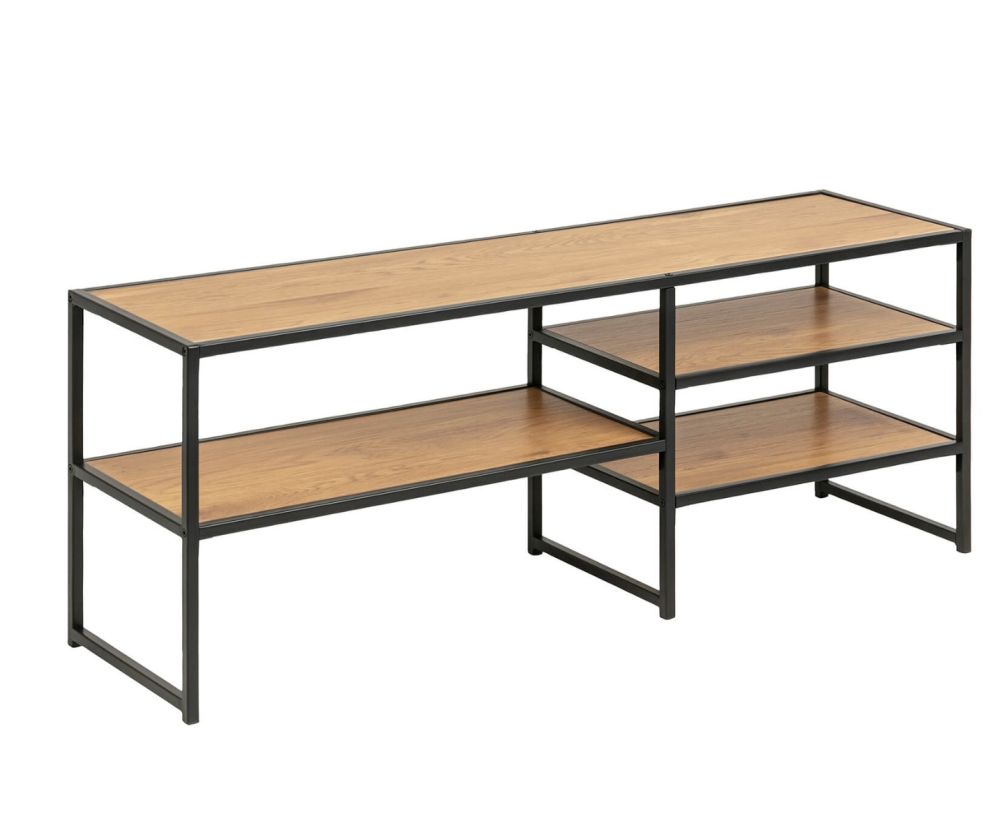Seaford Black Metal Open TV Unit with 3 Oak Shelves