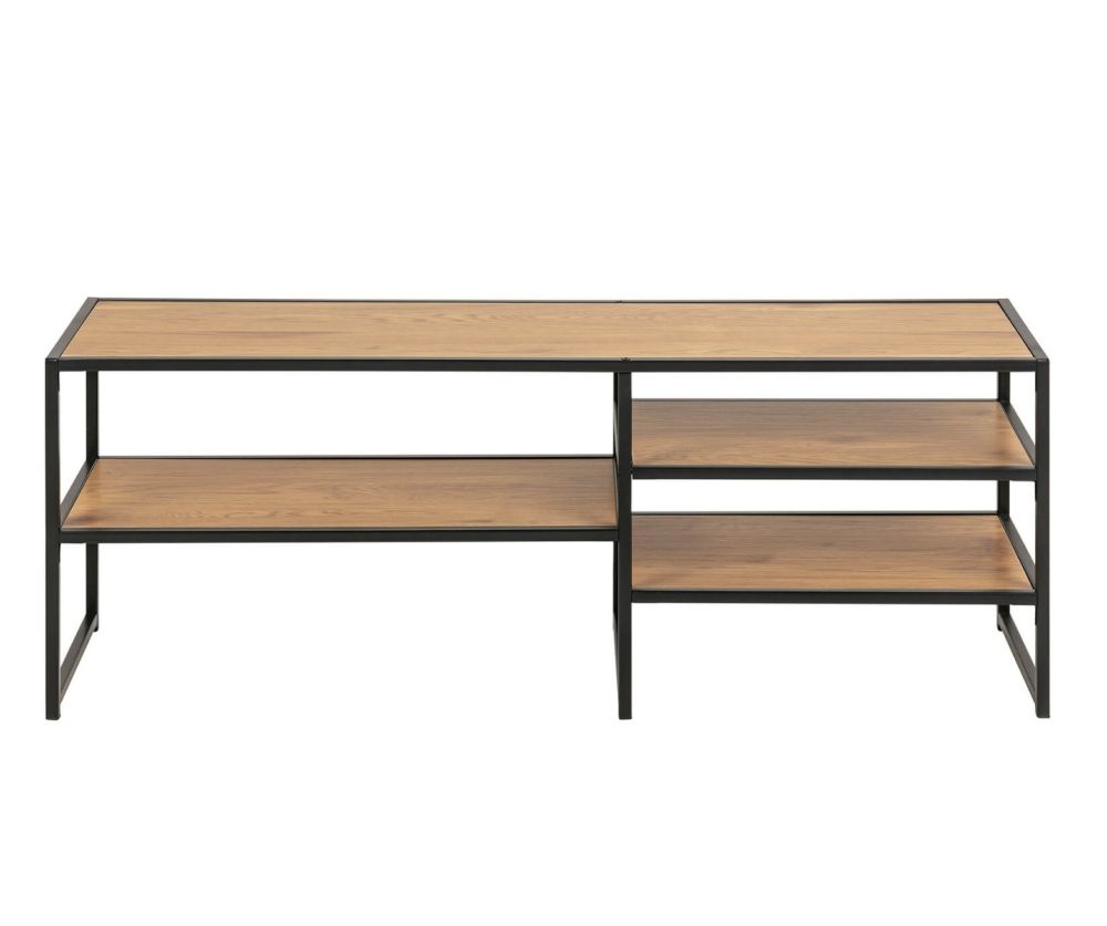 Seaford Black Metal Open TV Unit with 3 Oak Shelves