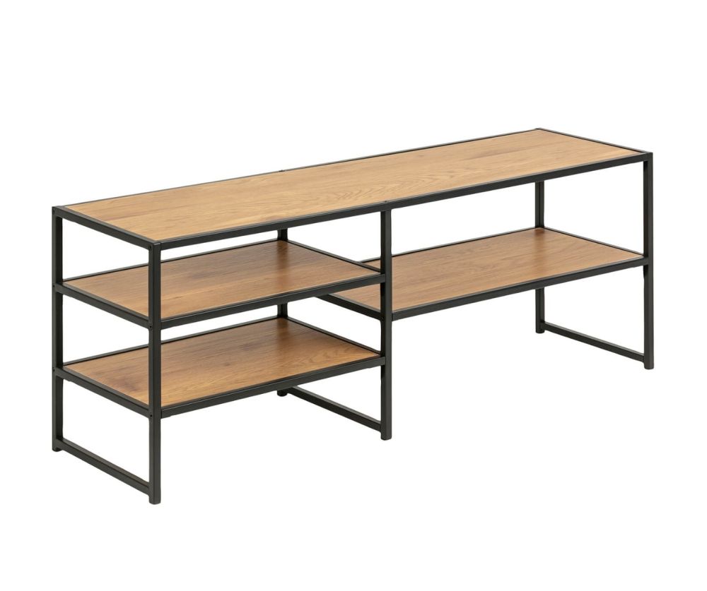 Seaford Black Metal Open TV Unit with 3 Oak Shelves