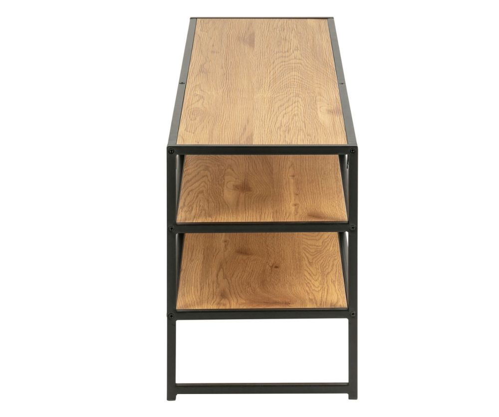 Seaford Black Metal Open TV Unit with 3 Oak Shelves
