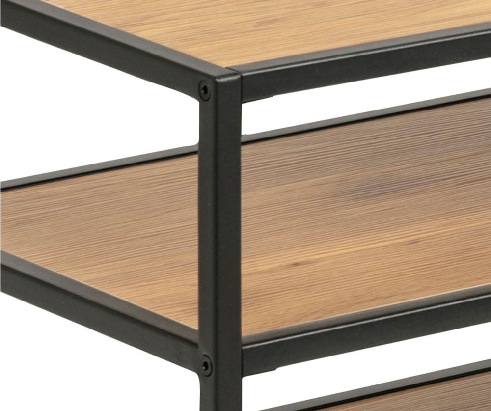 Seaford Black Metal Open TV Unit with 3 Oak Shelves