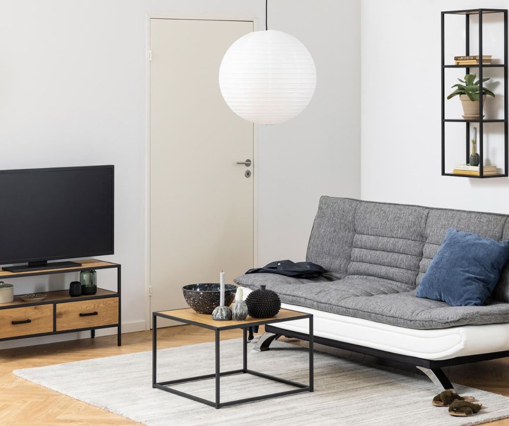 Seaford Black Metal Coffee Table with Oak Top